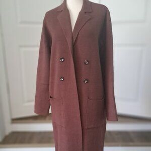 KIRUNDO Brown Cardigan Sweater Open Front Warm Thick Midi Length Size XXL NWT